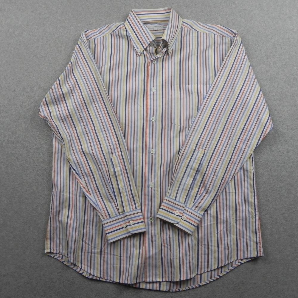 Alex Cannon Shirt Mens Large Button Down Multi Color Striped Long Sleeve Cotton